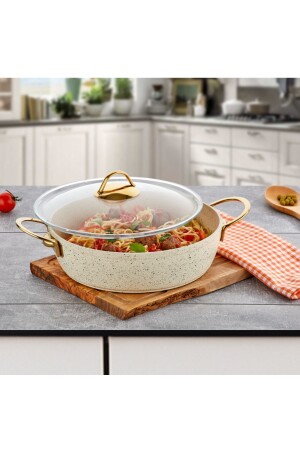 22 Cm Cream Ezme Seri Basık Tencere- Non-Stick Pilav Karnıyarık Tenceresi 2 Lt (Çelik Kulp) - 1