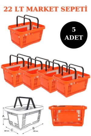 22 Litre 5 Adet Market Sepeti, Alışveriş Sepeti, Saplı Market Sepeti 1216564231 - 2