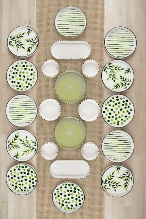 22 Parça 12 Kişilik Greentree Stackable Kahvaltı Takımı - Lüx Kahvaltılık Sunum Seti Tabağı - Kitchen Life