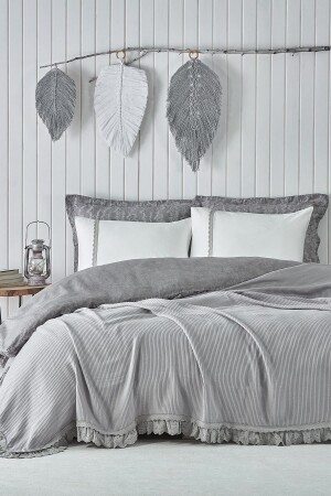 مجموعة من القطن العضوي الجاكارد الرمادي 220 × 240 سم Alessa Gray مجموعة من القطن المزدوج. - Ecocotton
