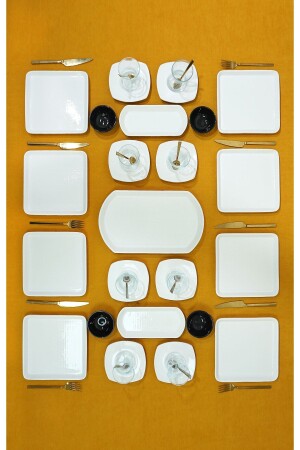 م.ن.ز-23 - قطعة مربع الفطور الأبيض المجموعة لـ 8 أشخاص 23 - قطعة مربع - أبيض الرفاهية الفطور المجموعة TYC0R - Akkoyunlu home