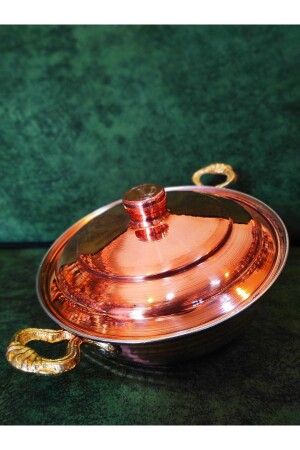 مادة من النحاس الدهنية من النحاس الدهنية المزففة مع غطاء 23 سم-876 جرام Kpktav - Usta bakırcılık