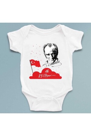 23. April Outfit Atatürk Bedruckter kurzärmliger Baby-Body mit „Mein erster 23. April“-Nachricht - 1