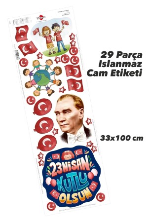 23 Nisan Çocuk Bayramı Atatürk Cam Duvar Süsleme 29 Parça Okul Anaokulu Stickerları Etiket Seti - 3