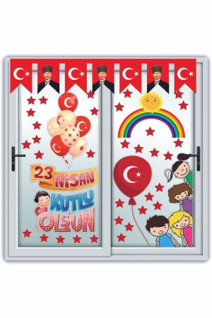 23 Nisan Çocuk Bayramı Eğlenceli Cam Duvar Süsleme Sticker Seti - 3