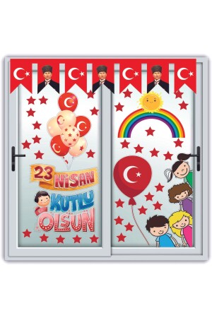 23 Nisan Çocuk Bayramı Eğlenceli Cam Duvar Süsleme Sticker Seti - Göktuğ Hediyelik