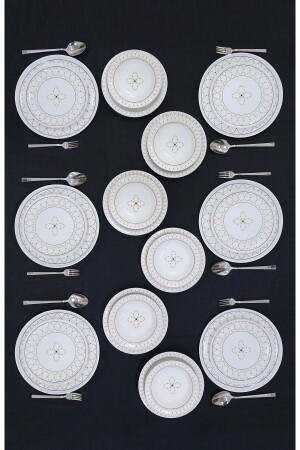 (منز-غولد إيليبس) نموذج (إيليبس) 24 قطعة عشاء مجموعة 6 أشخاص (غولدييميك24) - VENÜS HOME DECORATION