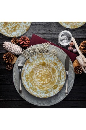 مجموعة عشاء مزينة باليد الفنية من 24 قطعة لـ 6 أشخاص 8681349098280 - Arna Porselen