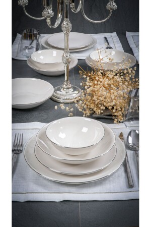 (منز-هايال) البلاتين المزخرف بالتورسلان 24 قطعة عشاء مجموعة 6 أشخاص - Heda Porselen