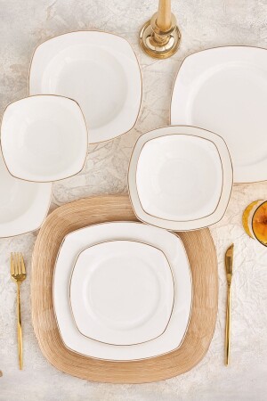 (منيز) - (أديليا) - 24 قطعة (بورسلين) ذهبية نصف مربع عشاء لـ6 أشخاص - Karaca