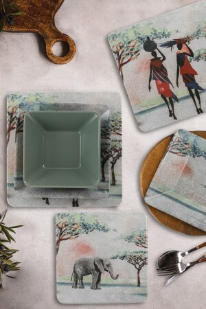 (منز) - النساء الأفريقيات (مجموعة عشاء مساحة خضراء) 24 قطعة لـ6 أشخاص (ميكروتوسن) - Keramika