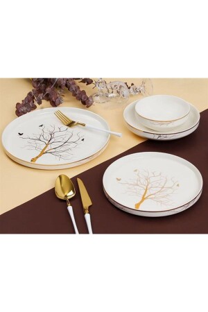 نمط من الشجرة من النظام الأساسي الذهب الأبيض 24 قطعة طعام الخزف المعدل ل 6 أشخاص - Sembol