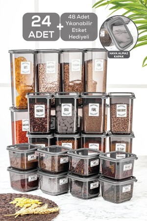 مجموعة من 24 حاويات تخزين غذائي مربع مع حاويات أنثرايت 8x ((0,50 LT-1,10 LT -1,70 LT) مع علامة هدية MCH-258 - Meleni Home