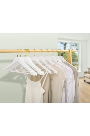 24 Adet Beyaz Ahşap Görünümlü Plastik Askı Kıyafet Elbise Gömlek Askısı Gold Kancalı - 5