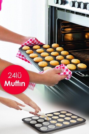 24 Bölmeli Yanmaz Ve Yapışmaz Kek Kapsülü Yapışmaz Mini Tart Kek Kapsülü Muffin Ekler Kalıbı 35-27 C - 3