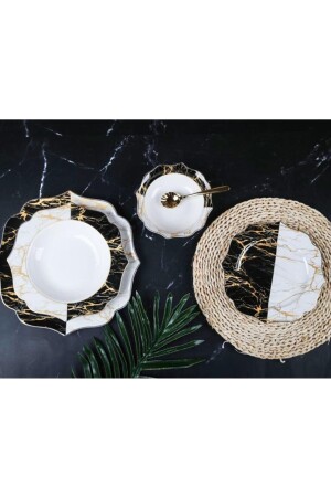 مزارع المرمار الأسود والأبيض نمط المرمار 24 قطعة العظام Chına عشاء مجموعة Ekselans-120 EKSELANS-120 - Sembol