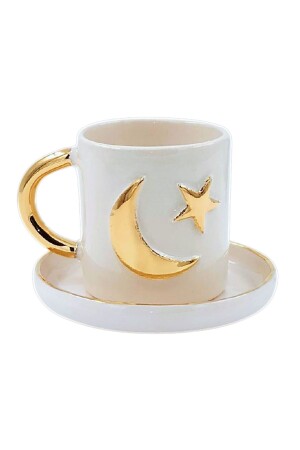 24 Karat Gold bestickter Halbmond und Stern, handgefertigtes Geschenk, doppelte türkische Kaffeetasse, 180 ml, FAYıldız - 1