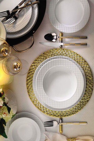 مجموعة العشاء من 24 قطعة من المزيفات من المعدات MNZ-Plaid Eks24Y200 EKS24Y200 - Kütahya Porselen