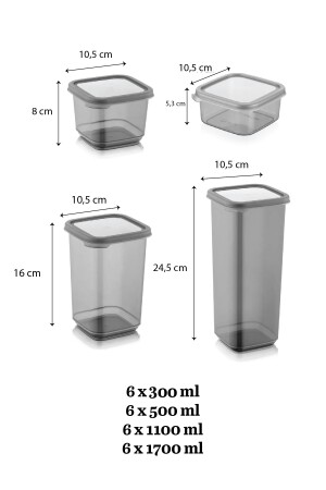 24 Parça Etiketli Kare Erzak Saklama Kabı - Bakliyat Kabı 6x(300-500-1100-1700 ML) Erzak Kabı MLN-151 - 3