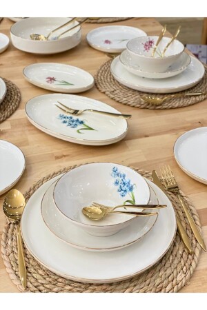 24 Parça Porselen Pure Fleur Yemek Takımı - Onedekor