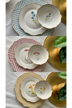 24 Parça Royking Porselen Yemek Takımı Flower Line - Onedekor