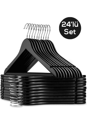 24 Stück – hochwertige schwarze Kunststoff-Kleiderbügel in Holzoptik EST604824 - 2