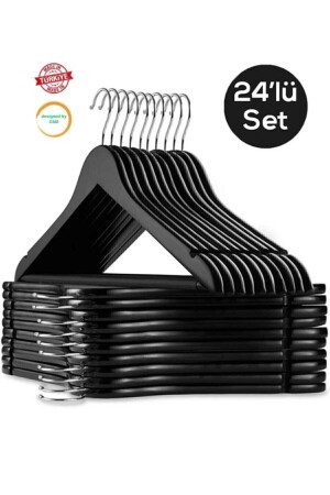 24 Stück hochwertige schwarze Kunststoff-Kleiderbügel in Holzoptik von Babylndy - 2