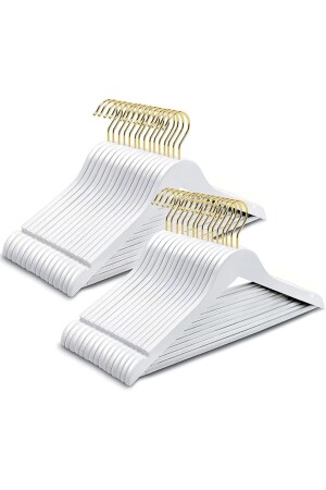 24 Stück weiße Kunststoff-Kleiderbügel in Holzoptik für Kleidung, Hemden und goldene Haken ASK22334 - 3