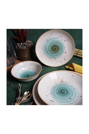 (منز-جلكسي) الأزرق (توركوز براون) عشاء 24 قطعة (تولومافيكاهف) - Tulü Porselen