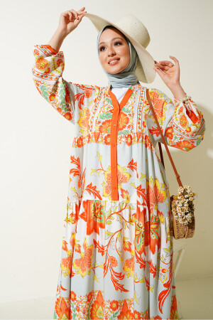 2423 Authentisches gemustertes Hijab-Kleid - D. Orange 2423BGD19 - 4