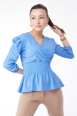 24661-BLAU Zweireihige Bluse mit Kragen - 1