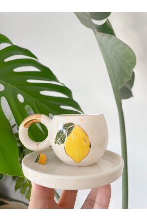 24k Altın Yaldızlı Limonlu Double Türk Kahvesi Fincanı MUGLİMON - Mugtasarım