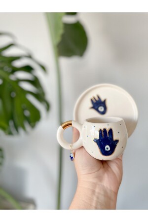 24K Gold vergoldete Evil Eye Doppelte türkische Kaffeetasse MUGFATMANAZAR - 1