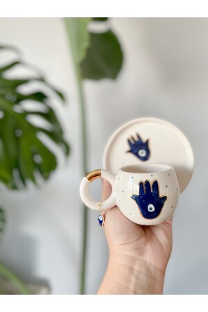 24K Gold vergoldete Evil Eye Doppelte türkische Kaffeetasse MUGFATMANAZAR - 3