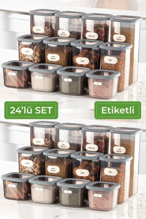 24'lü Etiketli Kare Erzak Saklama Kabı Set 8x(0,55 LİTRE, 1,2 LİTRE, 1,75 LİTRE) Antrasit VNV24LU - Vienev