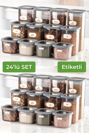 24'lü Etiketli Kare Erzak Saklama Kabı Set 8x(0,55 LİTRE, 1,2 LİTRE, 1,75 LİTRE) Antrasit VNV24LU - 3