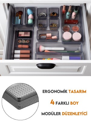 24'lü Multi Set - Çekmece İçi Düzenleyici - Banyo Makyaj ve Takı Organizer Siyah - 5