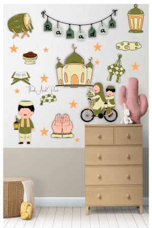 مـنـز- رمضان موضوع الزينة الزجاجية الزينة الجدارية الترحيب مع رمضان الملصق مجموعة 25 × 100 - Think And Print