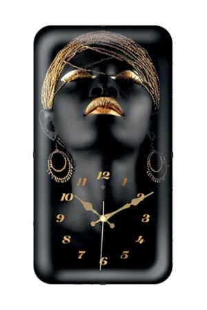 (منز) - امرأة ذات خاتم أذن أسود، ساعة جدار زجاجية منحنية 25 × 47 سم Fma04916 - E-Decor