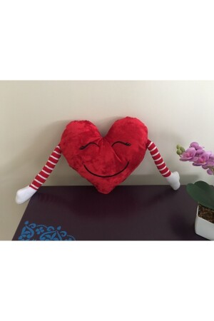 25 Cm Kollu Sarılan Peluş Kırmızı Kalp Yastık Gülen Emoji 14 Şubat Sevgililer Günü - 2