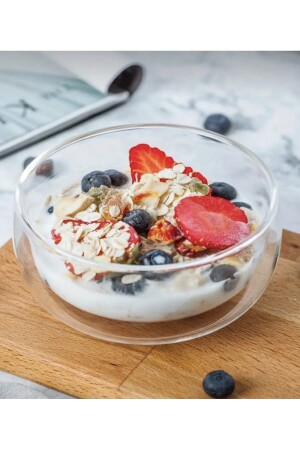 كأس من الزجاج من الزجاج بوروسيليكات الزجاجي مزدوج الجدار كأس الحساء حلوى 250 مل كأس عرض كأس 20 سم كأس مغطاة كأس - M Mimoza Park