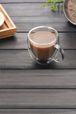 كوب زجاج مزدوج الجدار مزدوج زجاجي مغ المكتب المنزلي كوب 250 مل كوب زجاج مزدوج الجدار الحراري مع عائق مع المقبض - Küçük Ew