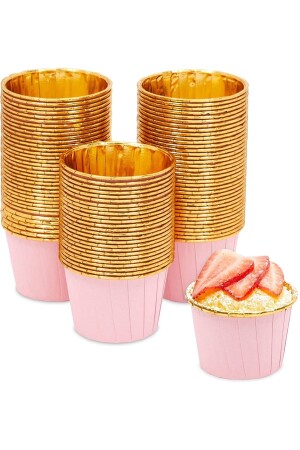 25'li Pembe Gold Metalik Muffin Kek Kalıbı Parlak Altın Cupcake Kapsülü Muffin Kalıbı 7x4 Cm - Parti Dolabı