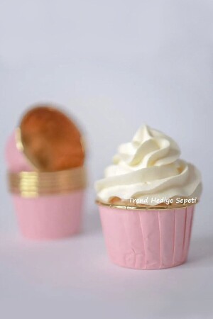 25'li Pembe Gold Muffin Kek Kapsülü Cupcake Kalıbı - 2