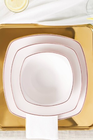 (منز) - (رومان روز) مربع شكل قارب 27 قطعة (بورتسلين) عشاء مجموعة 6 أشخاص - Karaca