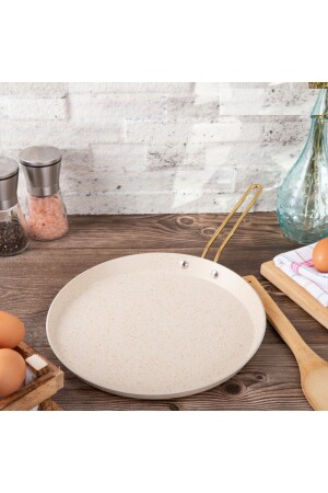 28 Cm Cream Kısa Kenarlı Krep Tava- Non-stick Krep Omlet Tavası 28 Cm (ÇELİK ÇUBUK KULP) - 1