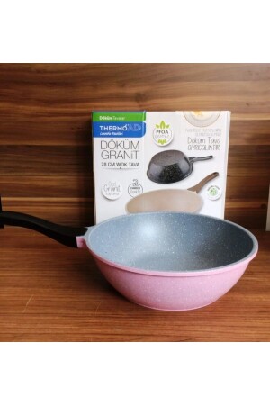 28 Cm Döküm Granit Wok Tava - Pembe thermotavawok - ThermoAD