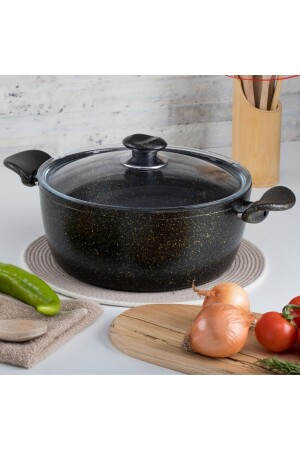 28 Cm Gold Stone Ezme Seri Derin Tencere 5-9 Lt- Non-stick Derin Tencere (BAKALİT KULPLU) - Evren