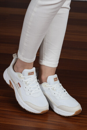 28066 Beyaz - Bej Kadın Sneaker Günlük Spor Ayakkabı - 1