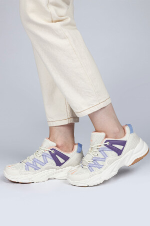 28701 Beyaz - Bej Kadın Sneaker Günlük Spor Ayakkabı - 1